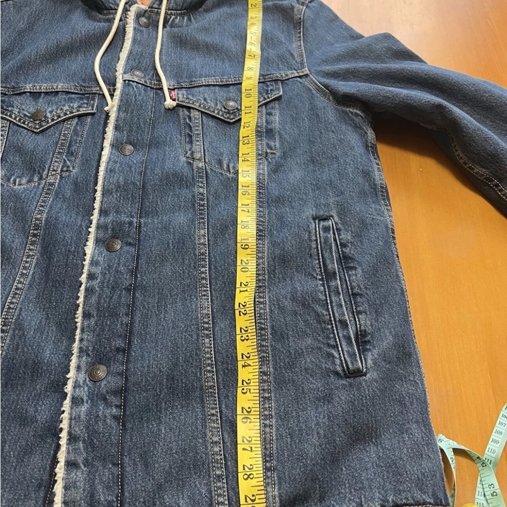 Levi's 72795 Sherpa Lined Hooded Denim Extended Length Jacket M Rare Oversized - Picture 7 of 13